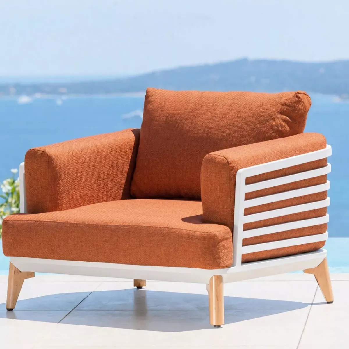 Best Set da giardino in alluminio 4 posti 5 pezzi Monte Carlo Bianco e terracotta Salotto Da Giardino