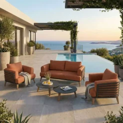 Sale Set da giardino in alluminio 4 posti 5 pezzi Monte Carlo Grigio antracite e terracotta Salotto Da Giardino