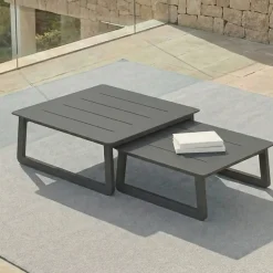 Outlet Set da giardino in alluminio 7 posti 6 pezzi Long Beach Grigio antracite e tortora Salotto Da Giardino
