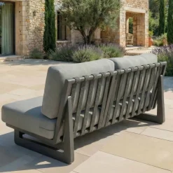 Outlet Set da giardino in alluminio 7 posti 6 pezzi Long Beach Grigio antracite e tortora Salotto Da Giardino