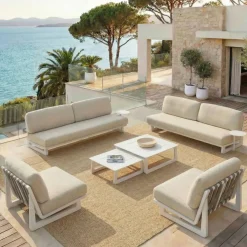 Best Set da giardino in alluminio 6 pezzi Long Beach Bianco cenere e beige Salotto Da Giardino