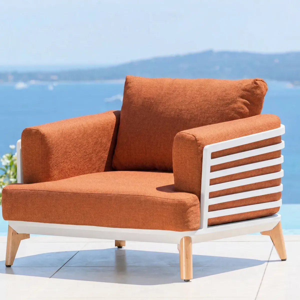 Outlet Set da giardino in alluminio 5 posti 5 pezzi Monte Carlo Bianco e terracotta Salotto Da Giardino