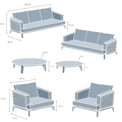 Outlet Set da giardino in alluminio 8 posti 6 pezzi Monte Carlo Bianco e verde rosmarino Salotto Da Giardino