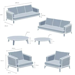 Set da giardino in alluminio 8 posti 6 pezzi Monte Carlo Grigio antracite e verde rosmarino Salotto Da Giardino