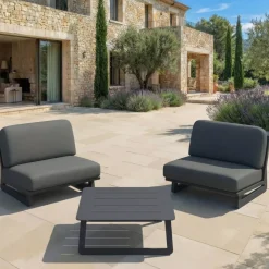 Set da giardino in alluminio 2 posti 3 pezzi Long Beach Grigio Salotto Da Balcone|Salotto Da Giardino