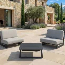 Discount Set da giardino in alluminio 2 posti 3 pezzi Long Beach Grigio antracite e grigio chiaro Salotto Da Balcone|Salotto Da Giardino