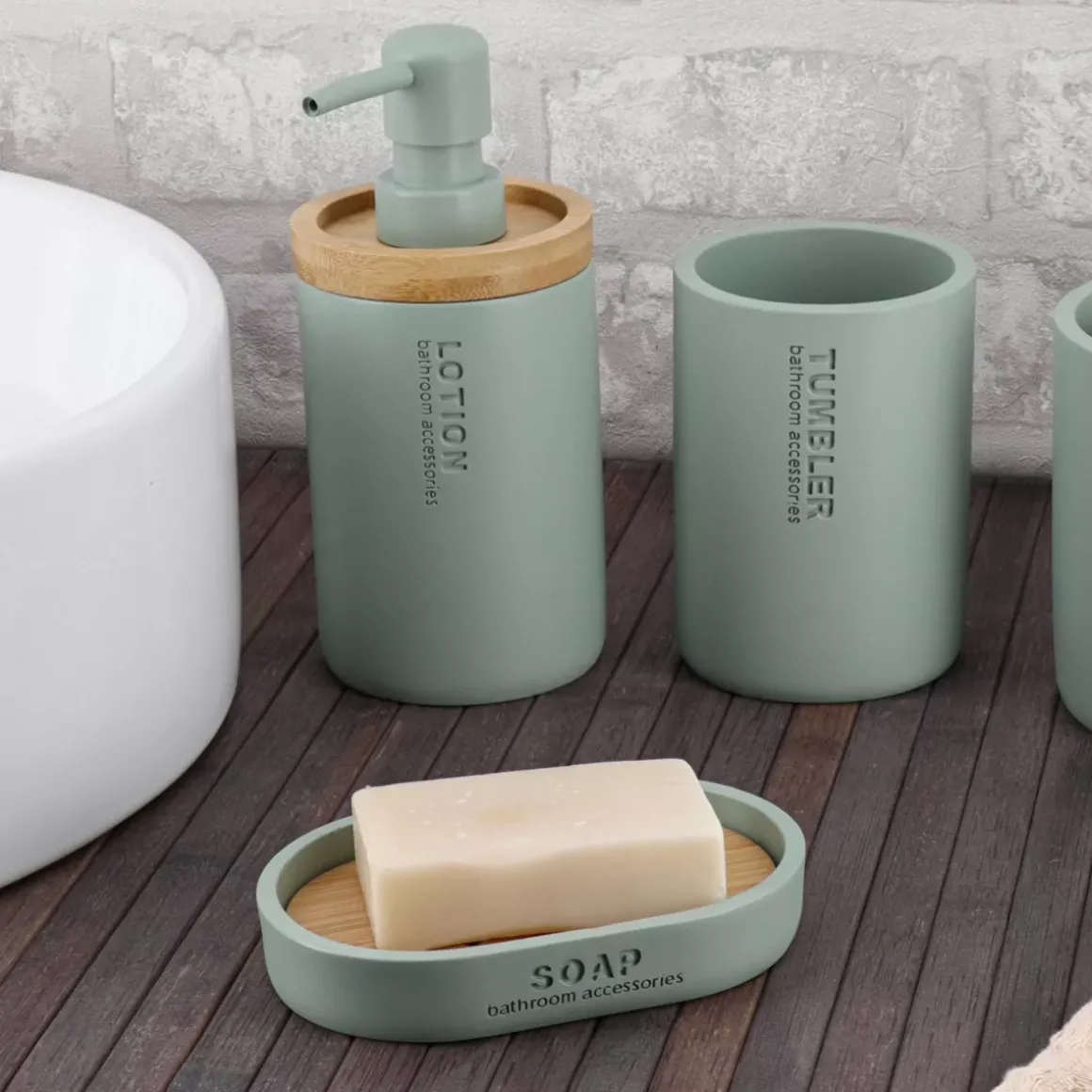 Set di accessori per il bagno Purebamboo Verde eucalipto