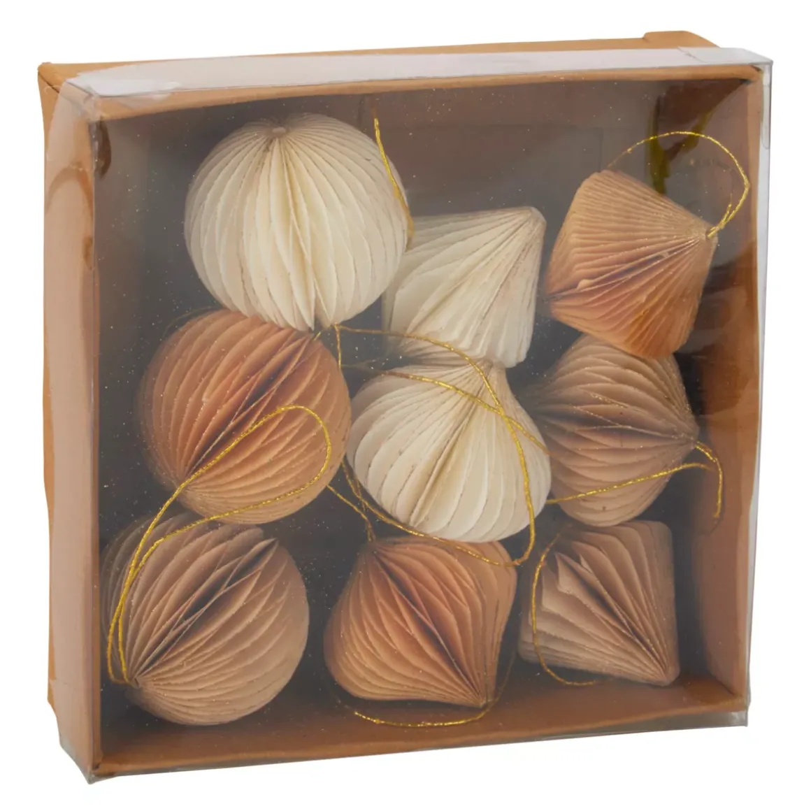 Set di 9 addobbi natalizi da appendere (D60 mm) Chiusura magnetica in carta Beige, bianco e oro