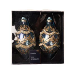 Set di 2 addobbi natalizi in vetro (H14 cm) Fogliame invernale Blu