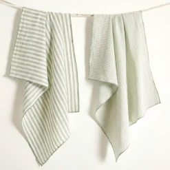 Set di 2 asciugamani in garza di cotone (50 x 70 cm) Gaïa a righe Verde eucalipto Accessori Cucina