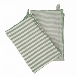 Set di 2 asciugamani in garza di cotone (50 x 70 cm) Gaïa a righe Verde eucalipto Accessori Cucina
