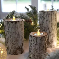 Set di 3 candele LED Foresta Bianco caldo