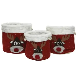 Set di 3 cesti portaoggetti (35 cm) Teste di renne Rosso
