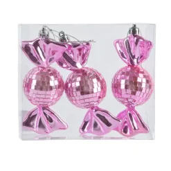 Set di 3 decorazioni natalizie da appendere (H12 cm) Caramelle disco Rosa