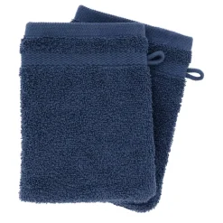 Discount Set di 2 guanti da bagno in cotone (15 x 21 cm) Timeless Blu marino Guanti In Spugna|Biancheria Bagno