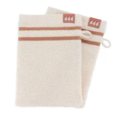 New Set di 2 guanti da toilette in cotone (15 x 21 cm) Jeanne e Avorio Guanti In Spugna|Biancheria Bagno