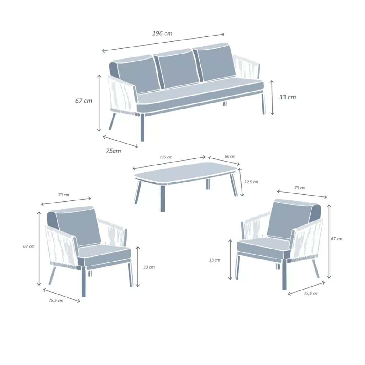 Clearance Set di mobili da giardino Amalfi Grigio 5 posti Salotto Da Giardino