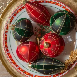 Set di 12 ornamenti di Natale in vetro (D80 mm) Velluto Rosso e verde