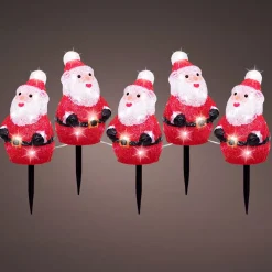 Set di 5 paletti da giardino luminosi 100 LED (H20 cm) Babbo Natale Bianco freddo