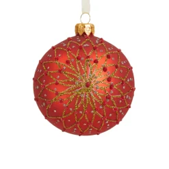 Set di 6 palline di Natale di vetro (D80 mm) Fiori paillette Rosso