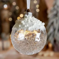 Set di 3 palline di Natale di vetro (D80 mm) Bianco perlato