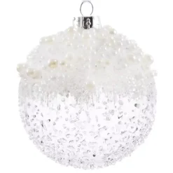 Set di 3 palline di Natale di vetro (D80 mm) Bianco perlato