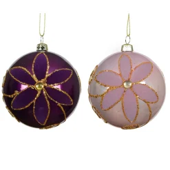 Set di 12 palline di Natale (D80 mm) Fiori maestosi Fico e rosa