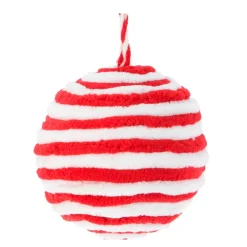 Set di 4 palline di Natale (D80 mm) in lana a righe rosse e bianche