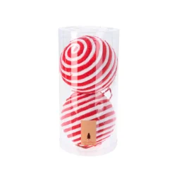 Set di 2 palline di Natale (D120 mm) Lana a righe Rosso e bianco