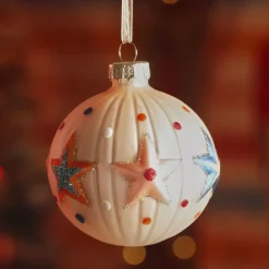 Set di 3 palline di Natale in vetro (D80 mm) Circo stellato Perla