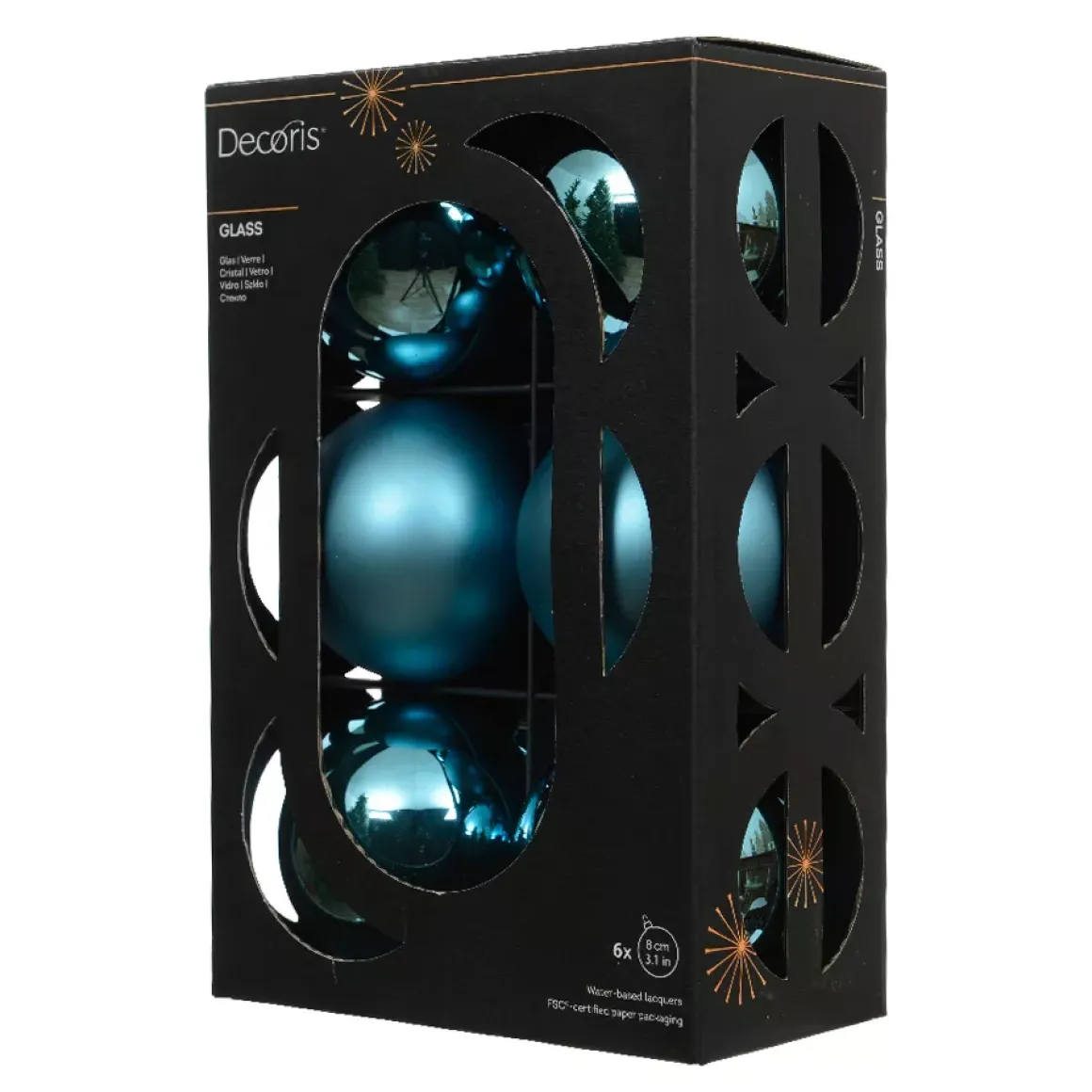 Set di 6 palline di Natale in vetro (D80 mm) Boreale Blu frizzante