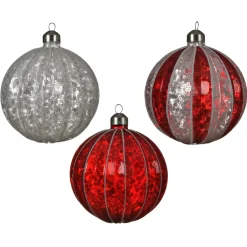 Set di 12 palline di Natale in vetro (D100 mm) Glitter Argento e rosso