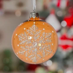 Set di 6 palline di Natale in vetro (D80 mm) Fiocco di neve fatato Cognac