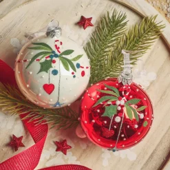 Set di 6 palline di Natale in vetro (D80 mm) Natale d'Antan Rosso e bianco