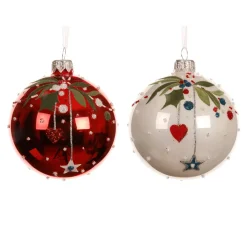 Set di 6 palline di Natale in vetro (D80 mm) Natale d'Antan Rosso e bianco