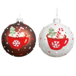 Set di 6 palline di Natale in vetro (D80 mm) Cioccolata calda Bianco e marrone caffè