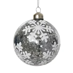 Set di 3 palline di Natale in vetro (D80 mm) Fiocchi di neve e glitter Argento