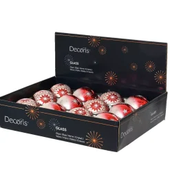 Set di 12 palline di Natale in vetro (D80 mm) Meribel Rosso con glitter argento