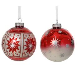 Set di 12 palline di Natale in vetro (D80 mm) Meribel Rosso con glitter argento