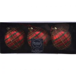 Set di 3 palline di Natale in vetro (D80 mm) Quadretti luccicanti Rosso