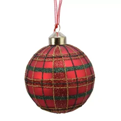 Set di 3 palline di Natale in vetro (D80 mm) Quadretti luccicanti Rosso