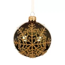 Set di 6 palline di Natale in vetro (D80 mm) Fiocco di neve glitterato Verde abete