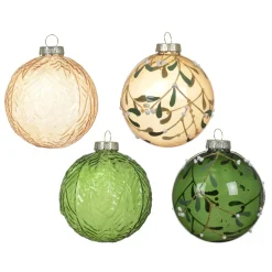 Set di 12 palline di Natale in vetro (80 mm) Skellig trasparente Verde e rame