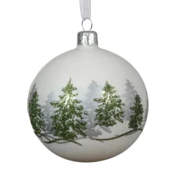 Set di 6 palline di Natale in vetro (D80 mm) Foresta di abeti Bianco