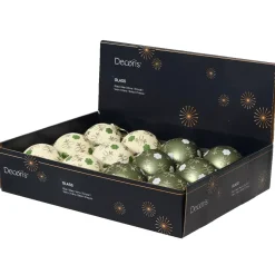 Set di 12 palline di Natale in vetro (D80 mm) Fiori Natura Verde matcha e bianco