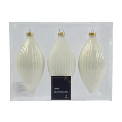 Set di 3 palline di Natale in vetro (D60 mm) Goccia preziosa Bianco lana