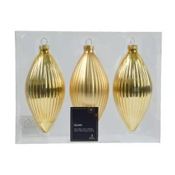 Set di 3 palline di Natale in vetro (D60 mm) Goccia preziosa Oro