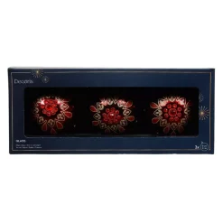 Set di 3 palline di Natale in vetro (D80 mm) Folk Flower Rosso