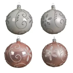 Set di 4 palline di Natale vetro (D100 mm) Floris Bianco e rosa