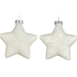 Set di 2 pendenti di Natale in vetro (H10 cm) Stelle Celesti Bianco lana